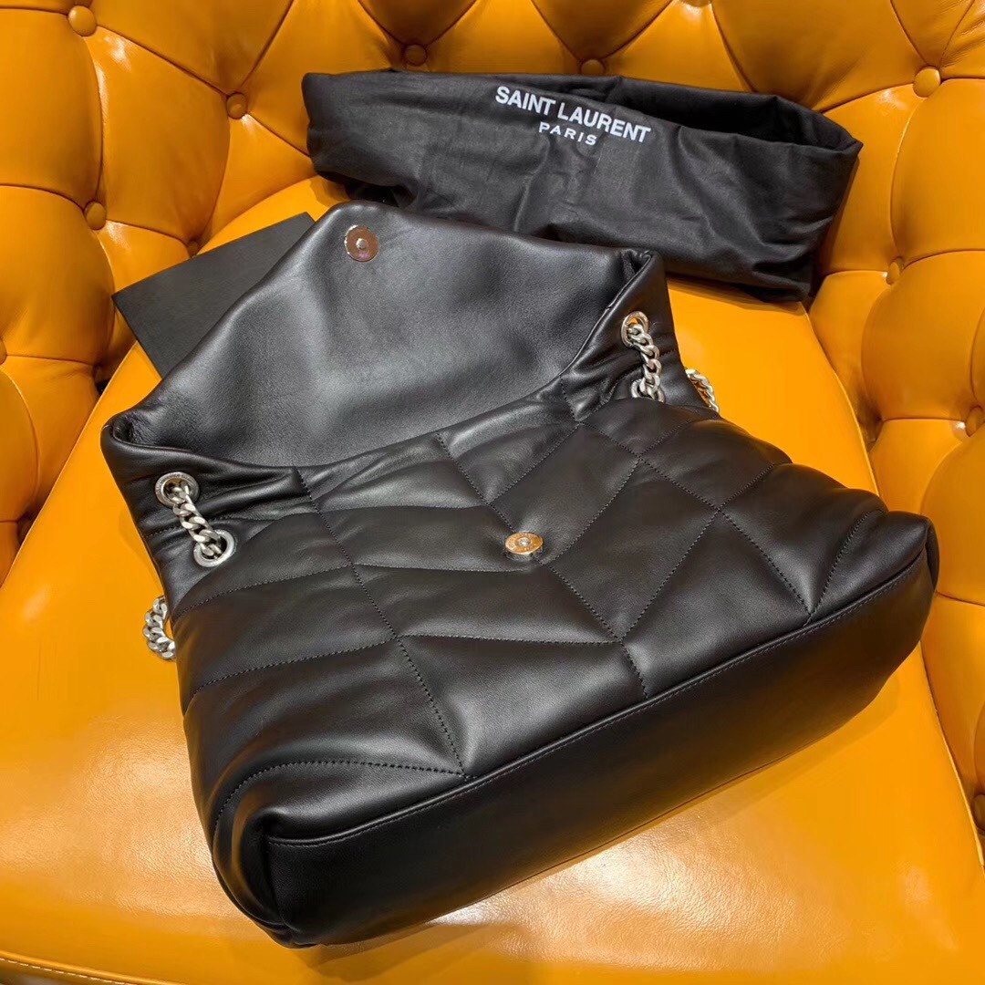 Saint Laurent Loulou Puffer Medium Bag In Black Lambskin