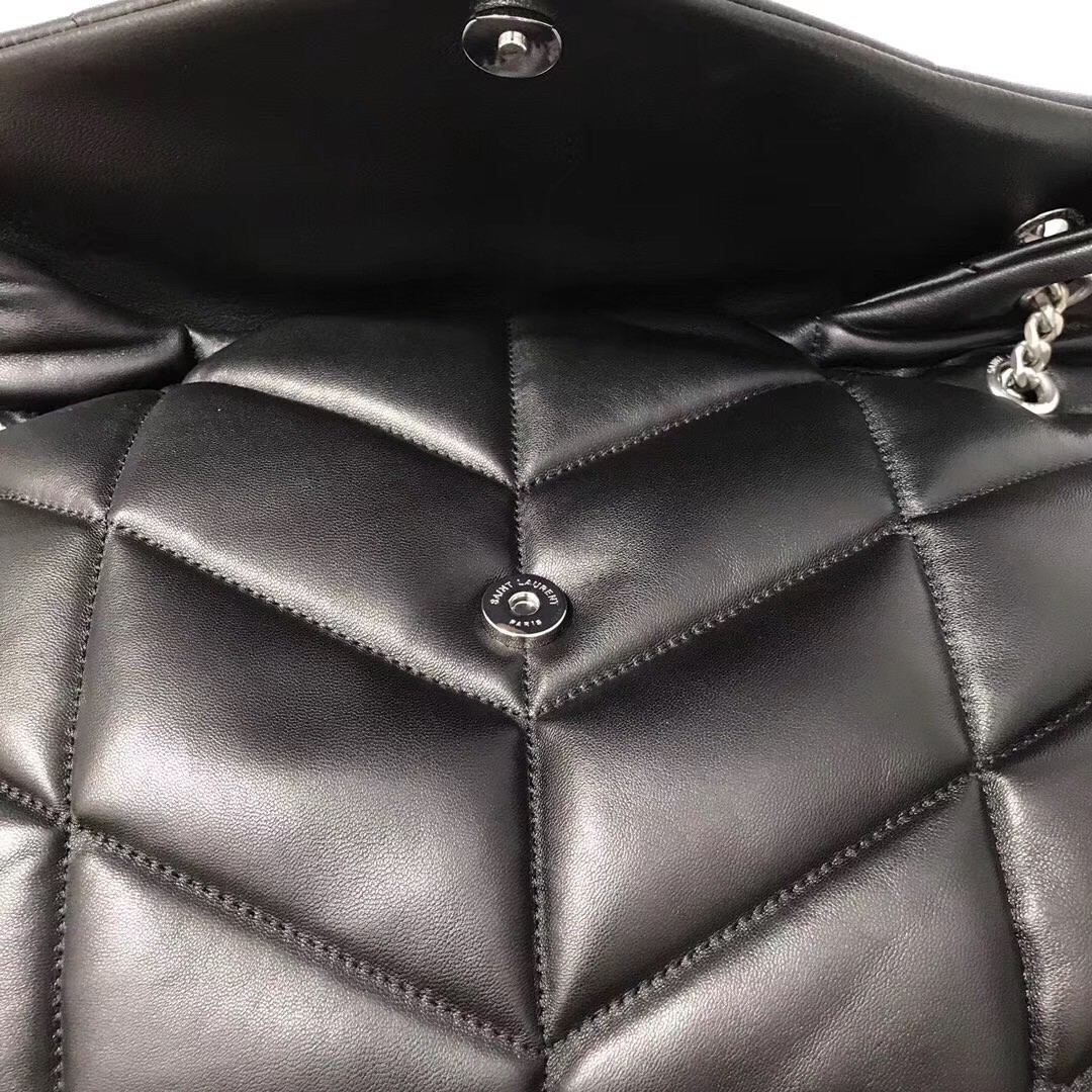 Saint Laurent Loulou Puffer Medium Bag In Black Lambskin