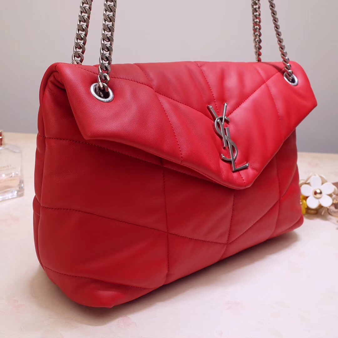 Saint Laurent Loulou Puffer Medium Bag In Red Lambskin