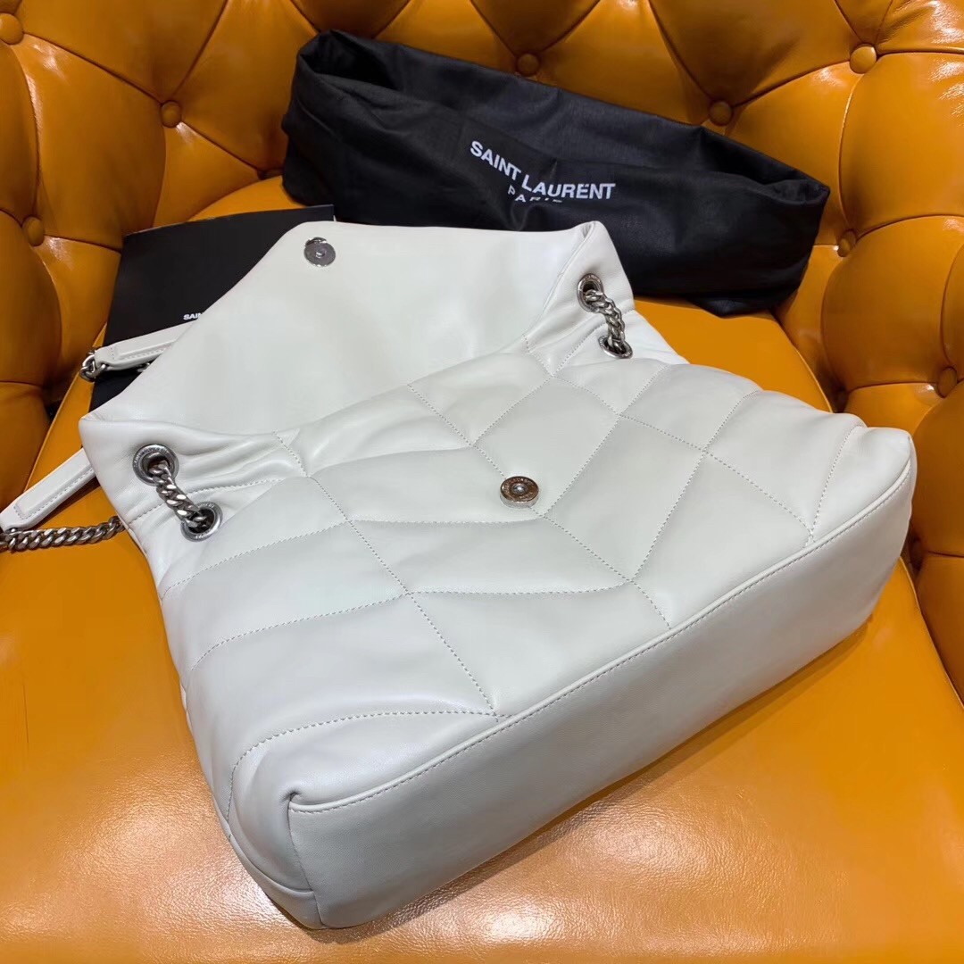 Saint Laurent Loulou Puffer Medium Bag In White Lambskin