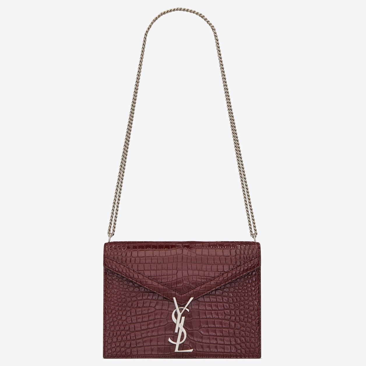 Saint Laurent Cassandra Clasp Bag In Bordeaux Croc-Embossed Leather