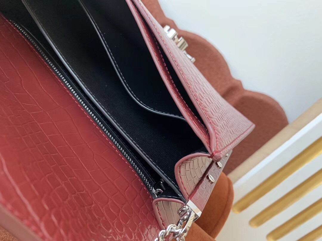 Saint Laurent Cassandra Clasp Bag In Bordeaux Croc-Embossed Leather