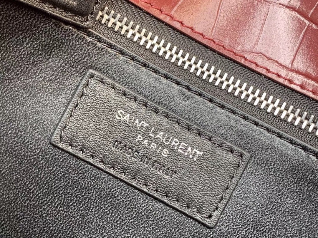 Saint Laurent Cassandra Clasp Bag In Bordeaux Croc-Embossed Leather