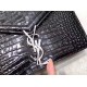 Saint Laurent Cassandra Clasp Bag In Black Croc-Embossed Leather