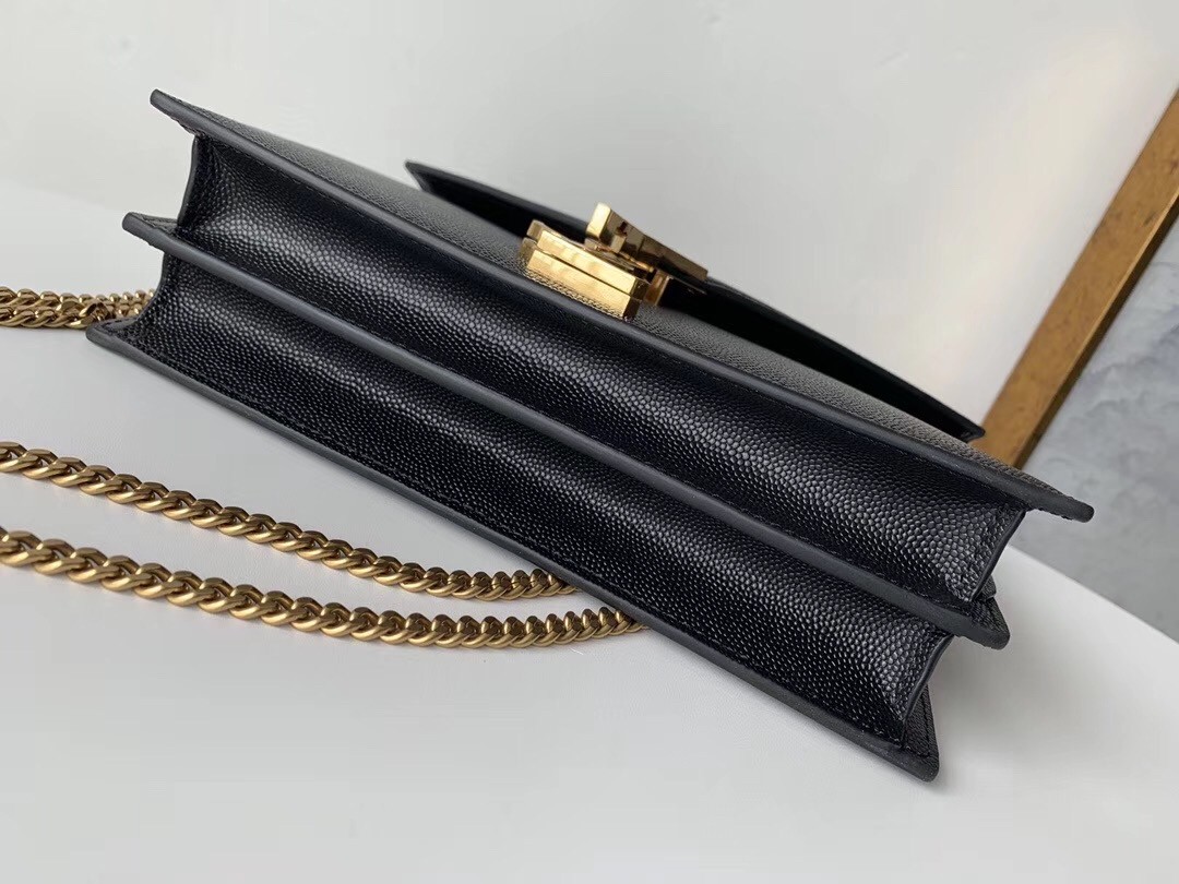 Saint Laurent Cassandra Clasp Bag In Black Grained Leather