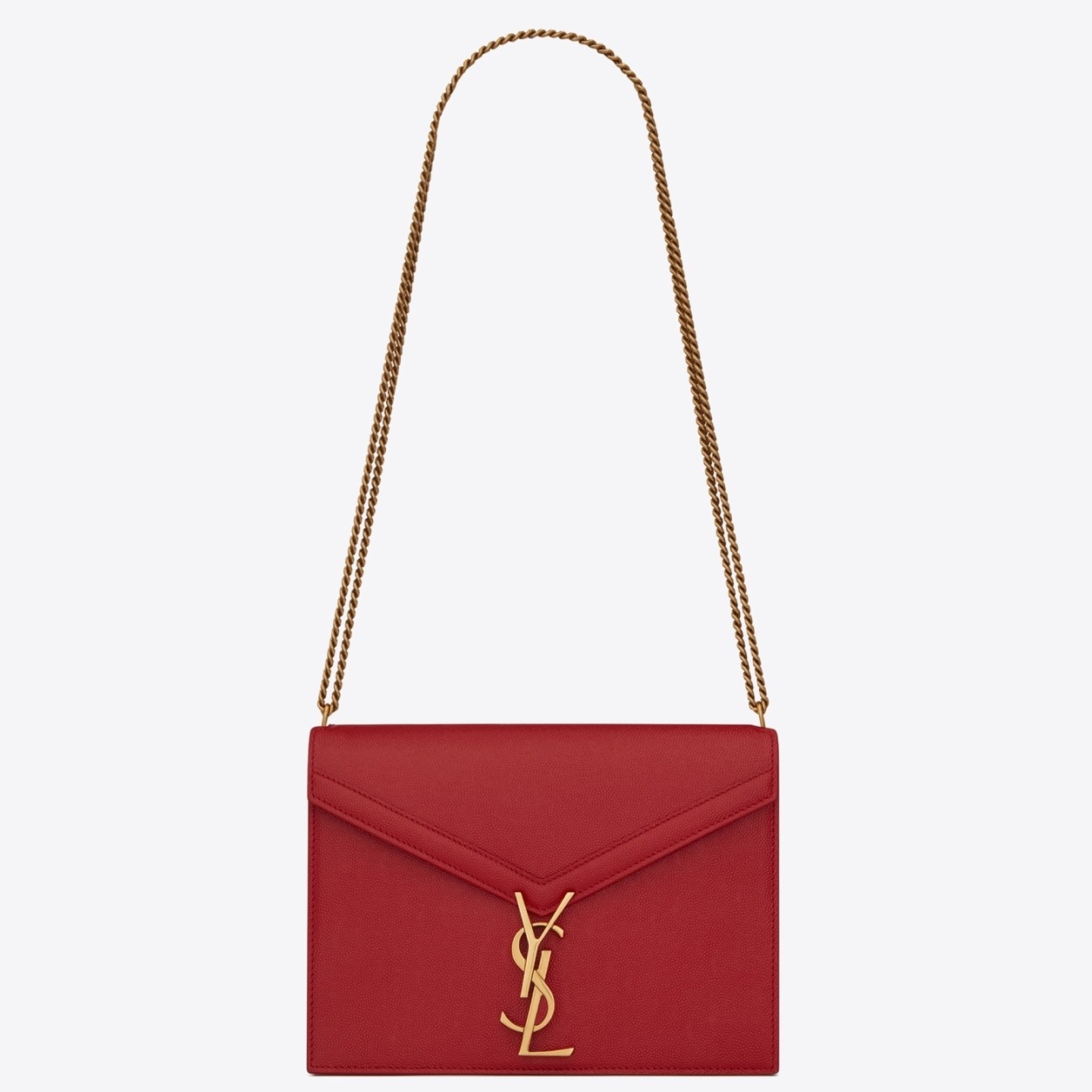 Saint Laurent Cassandra Clasp Bag In Red Grained Leather