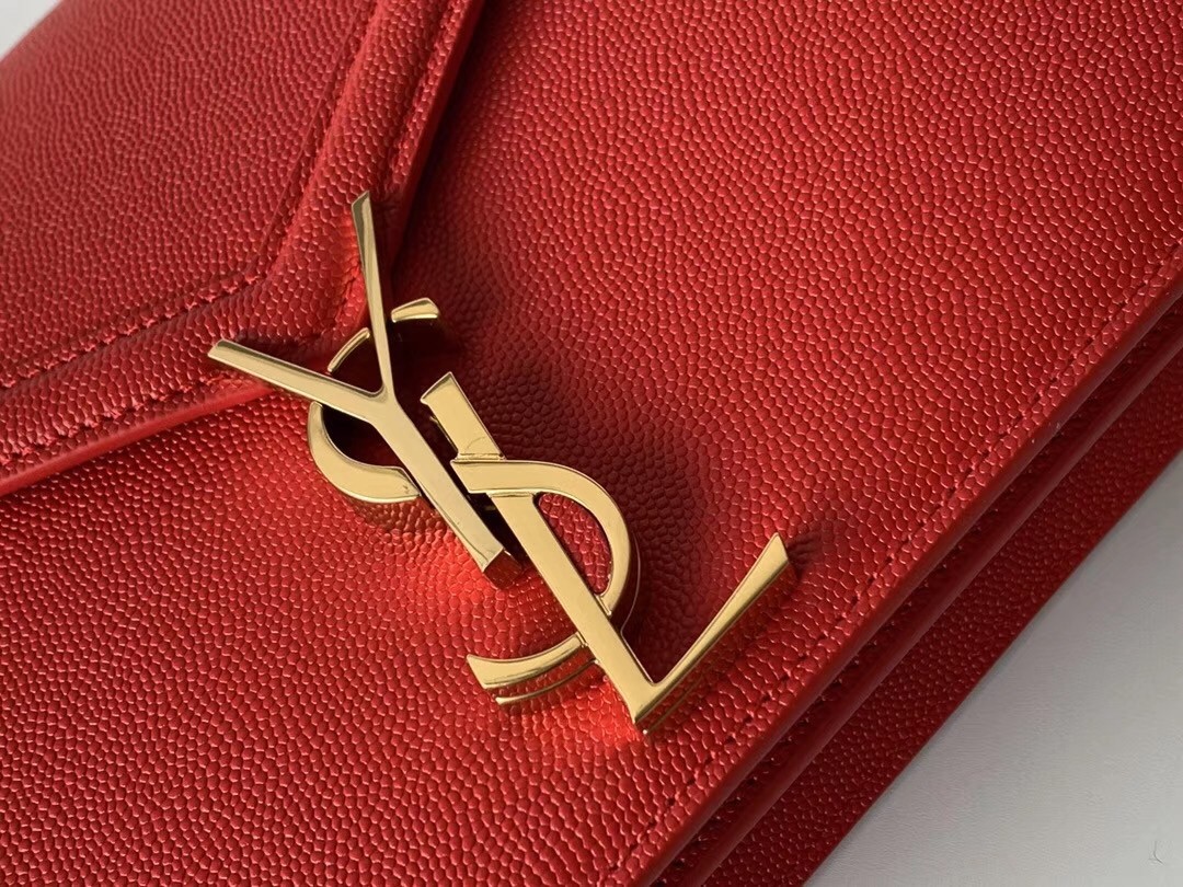 Saint Laurent Cassandra Clasp Bag In Red Grained Leather