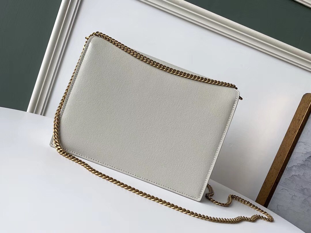 Saint Laurent Cassandra Clasp Bag In Blanc Grained Leather