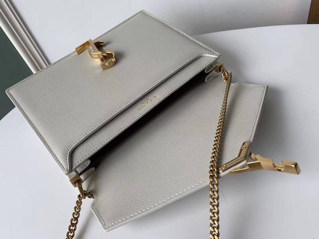 Saint Laurent Cassandra Clasp Bag In Blanc Grained Leather