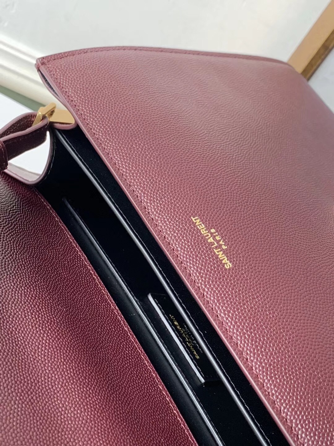 Saint Laurent Cassandra Medium Bag In Bordeaux Grained Leather