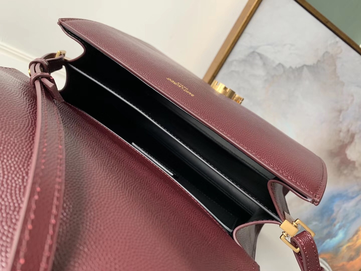 Saint Laurent Cassandra Medium Bag In Bordeaux Grained Leather