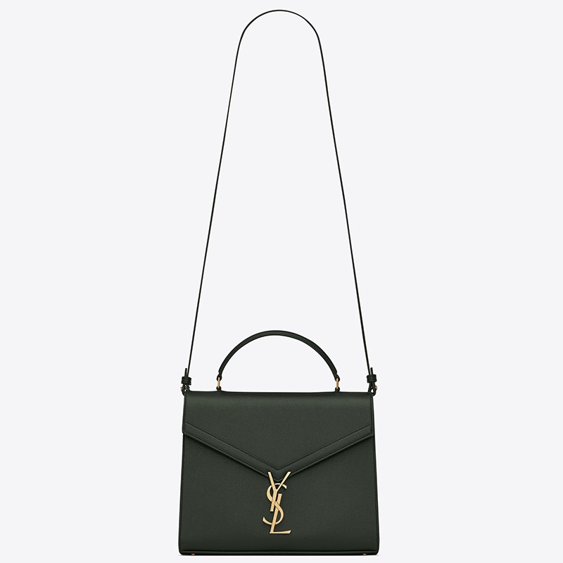 Saint Laurent Cassandra Medium Bag In Dark Green Grained Leather