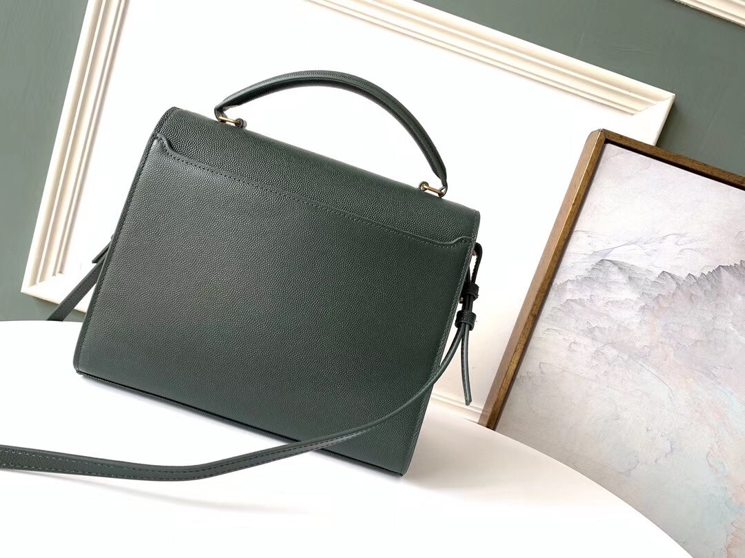 Saint Laurent Cassandra Medium Bag In Dark Green Grained Leather