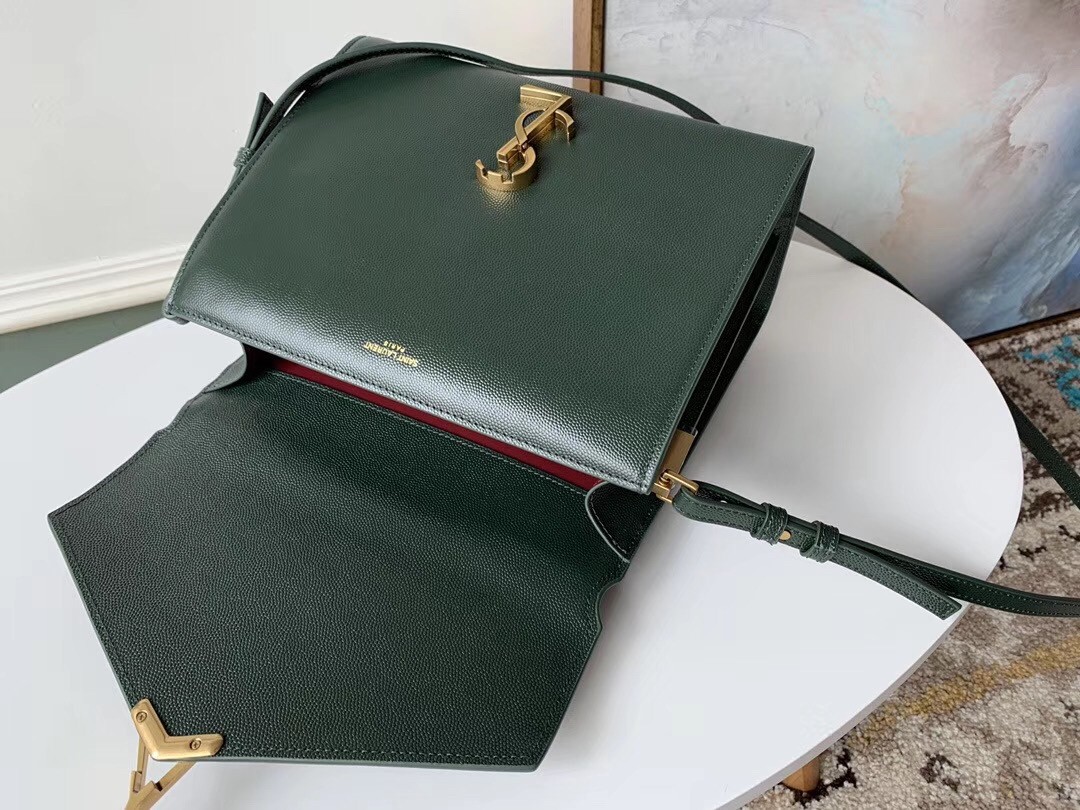 Saint Laurent Cassandra Medium Bag In Dark Green Grained Leather