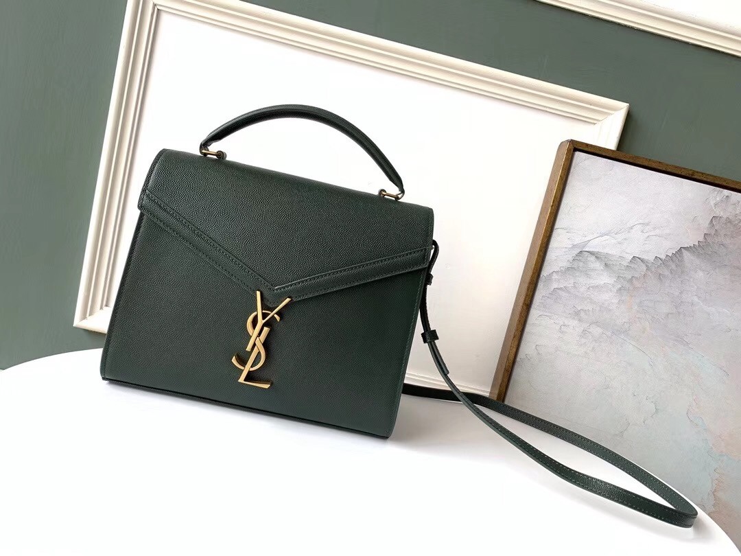 Saint Laurent Cassandra Medium Bag In Dark Green Grained Leather