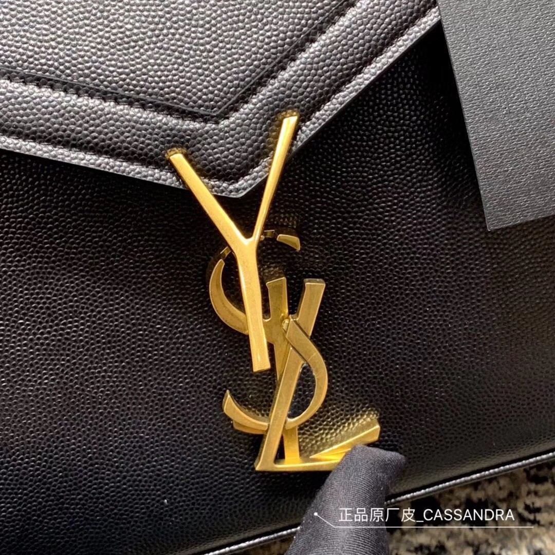 Saint Laurent Cassandra Medium Bag In Black Grained Leather