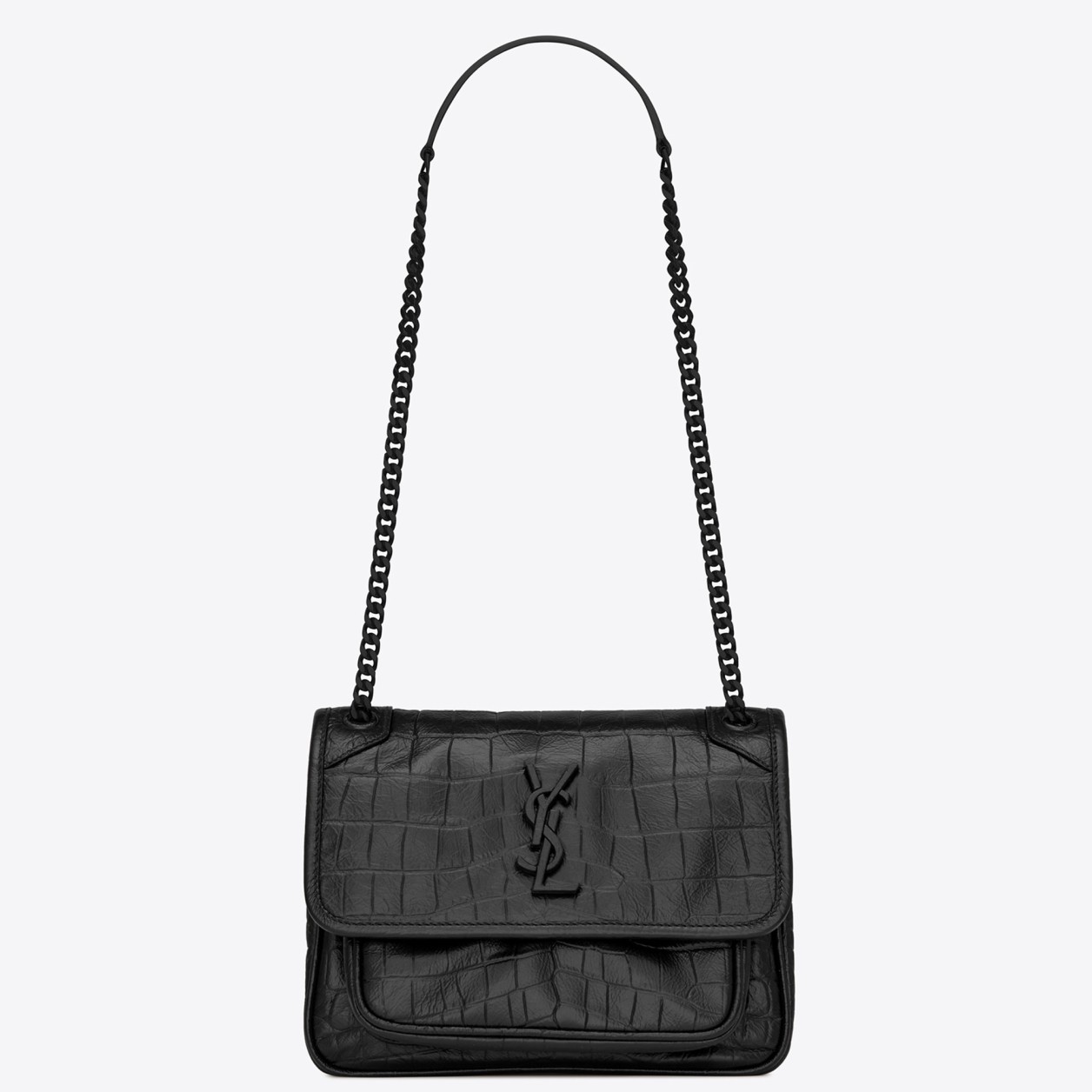 Saint Laurent Niki Baby Bag In Black Crocodile Embossed Leather