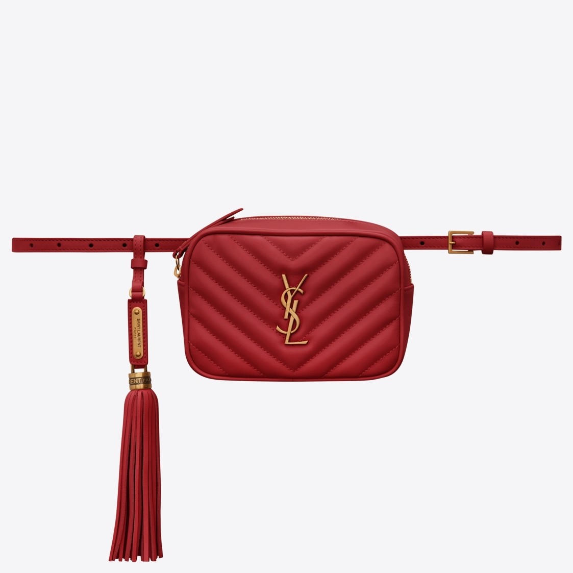 Saint Laurent Lou Belt Bag In Red Matelasse Leather