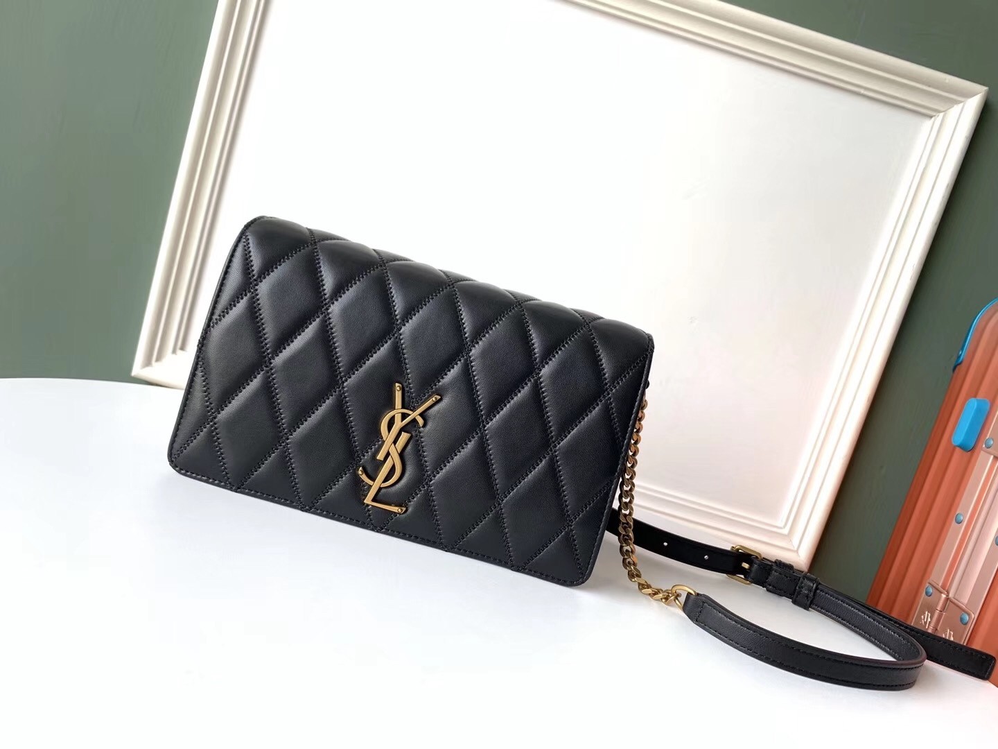 Saint Laurent Angie Chain Bag In Black Diamond Lambskin