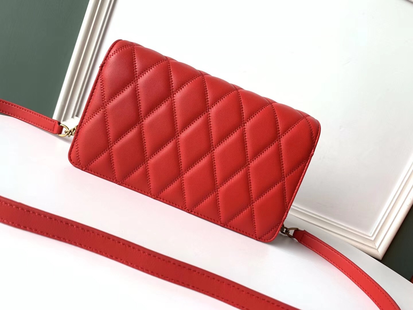 Saint Laurent Angie Chain Bag In Red Diamond Lambskin