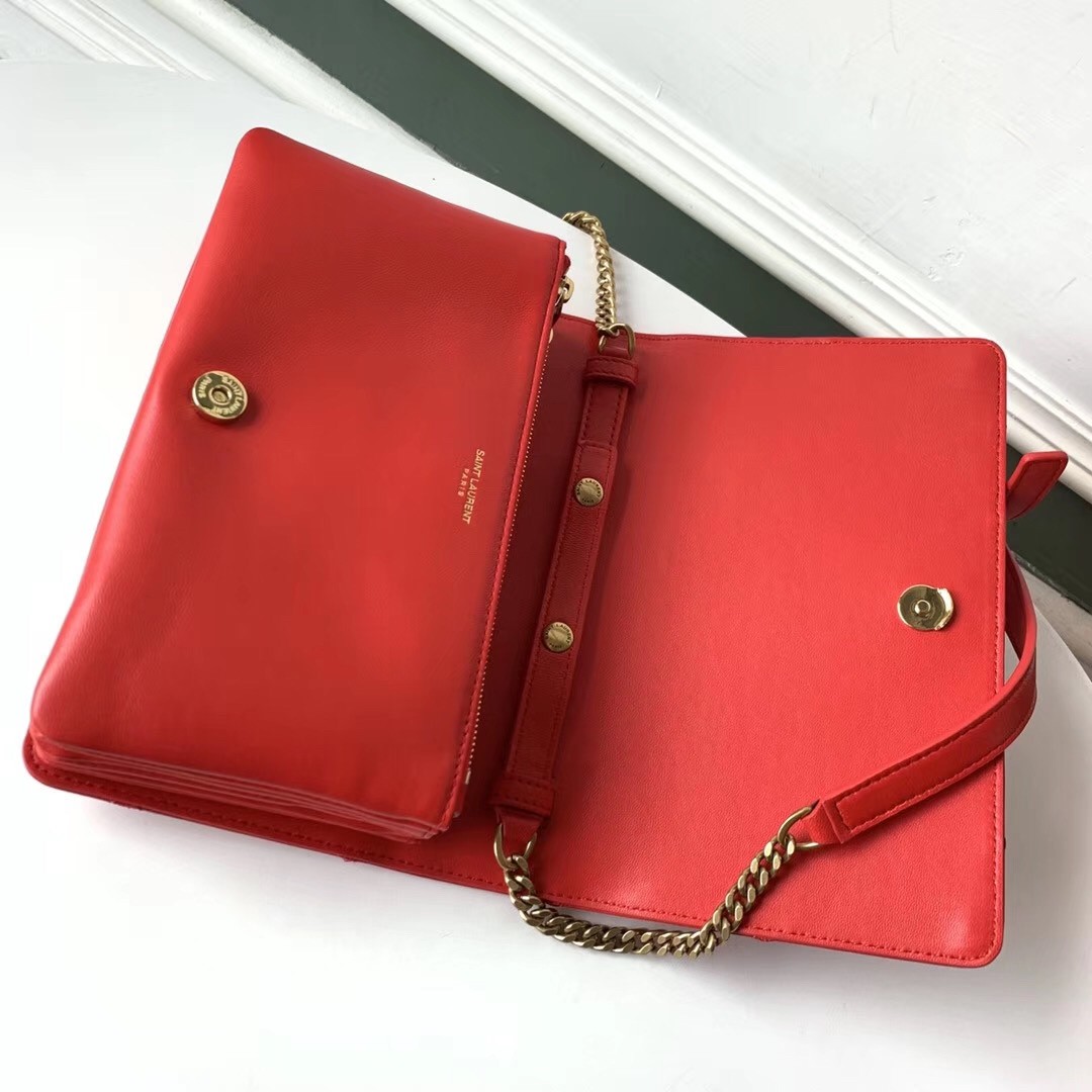 Saint Laurent Angie Chain Bag In Red Diamond Lambskin