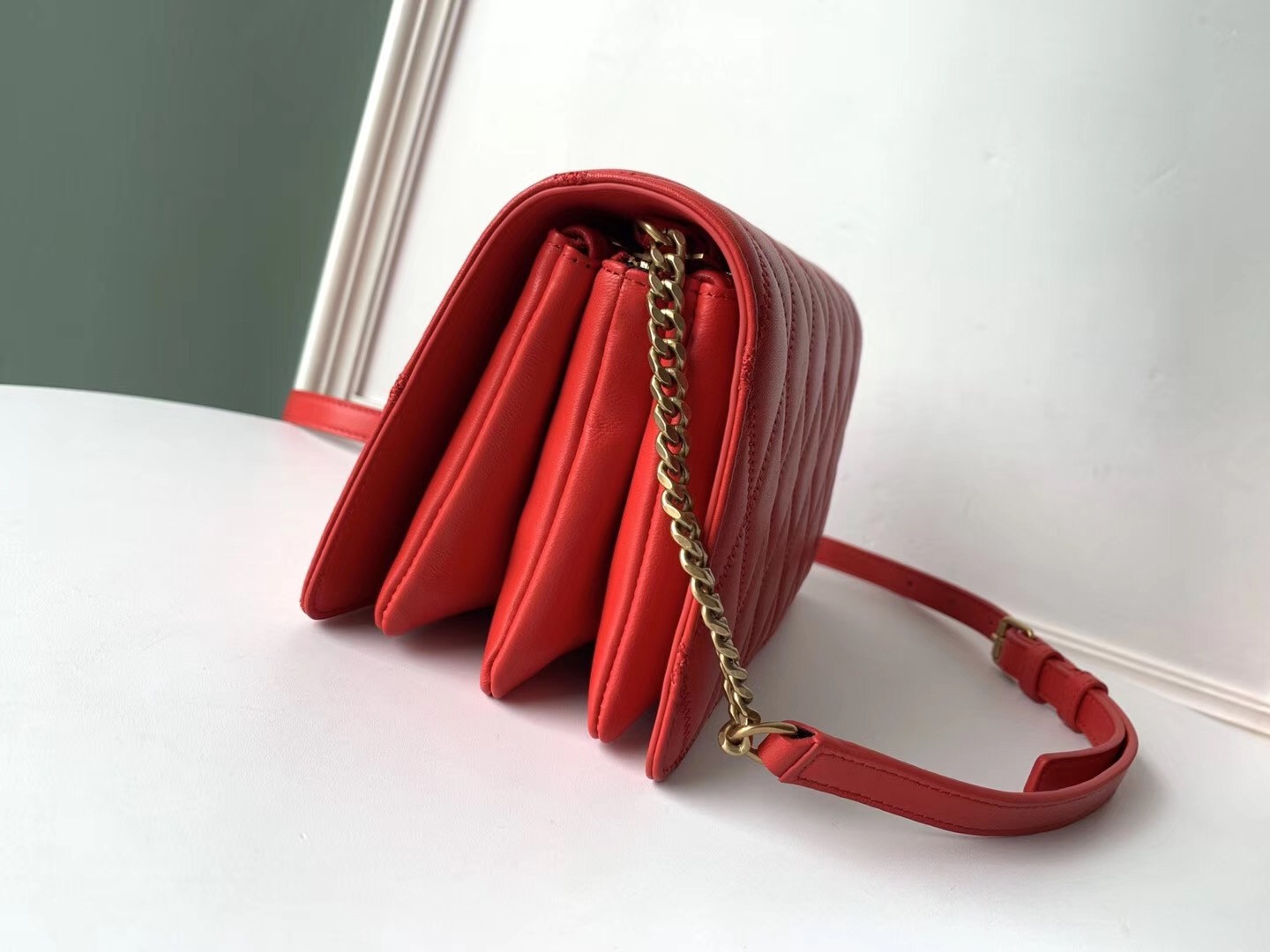 Saint Laurent Angie Chain Bag In Red Diamond Lambskin