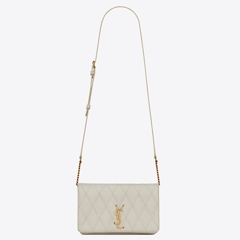 Saint Laurent Angie Chain Bag In White Diamond Lambskin