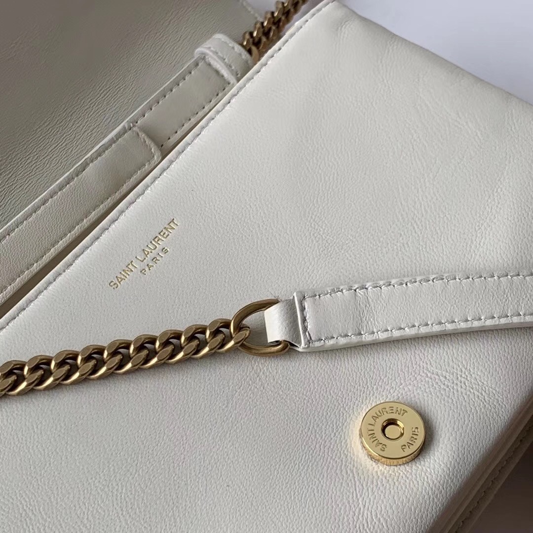 Saint Laurent Angie Chain Bag In White Diamond Lambskin