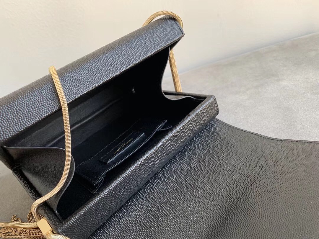 Saint Laurent Kate Box Bag In Black Grained Leather