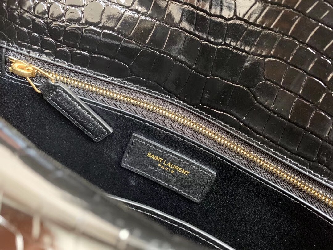 Saint Laurent Margaux Satchel In Black Crocodile Embossed Leather