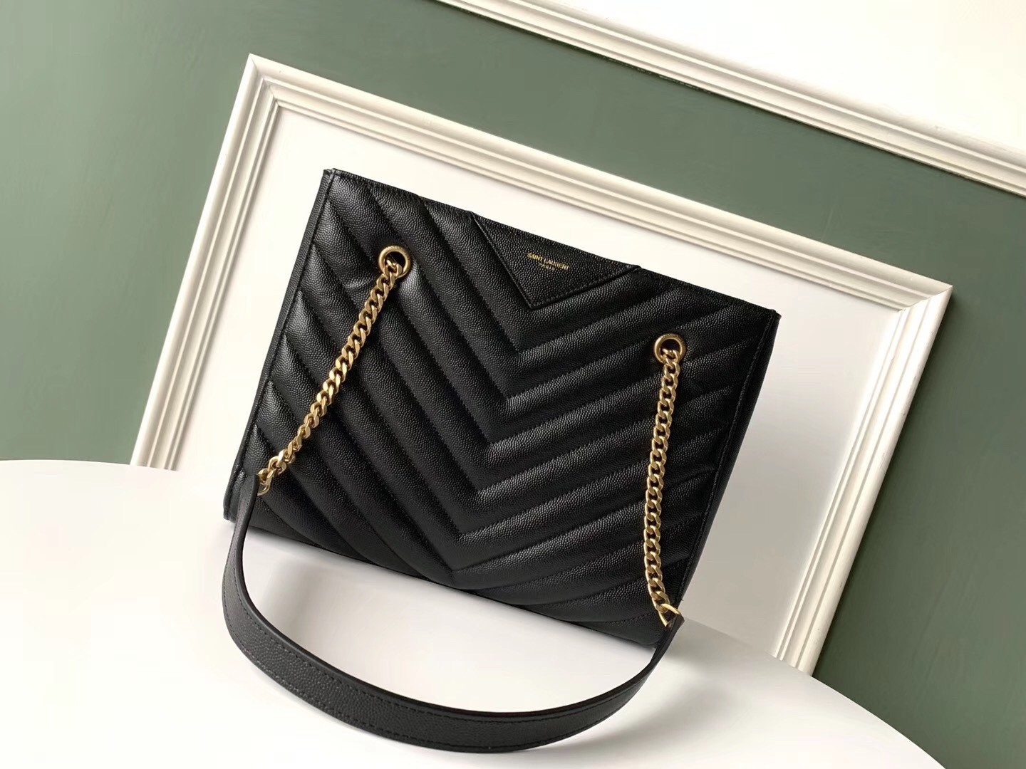 Saint Laurent Tribeca Small Shopping Bag In Black Grained Leather