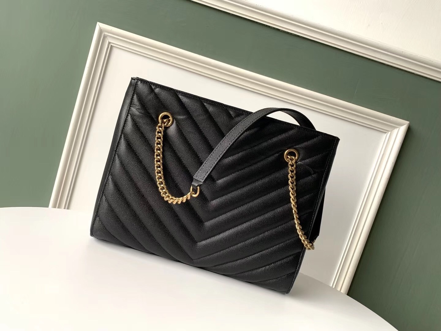 Saint Laurent Tribeca Small Shopping Bag In Black Grained Leather