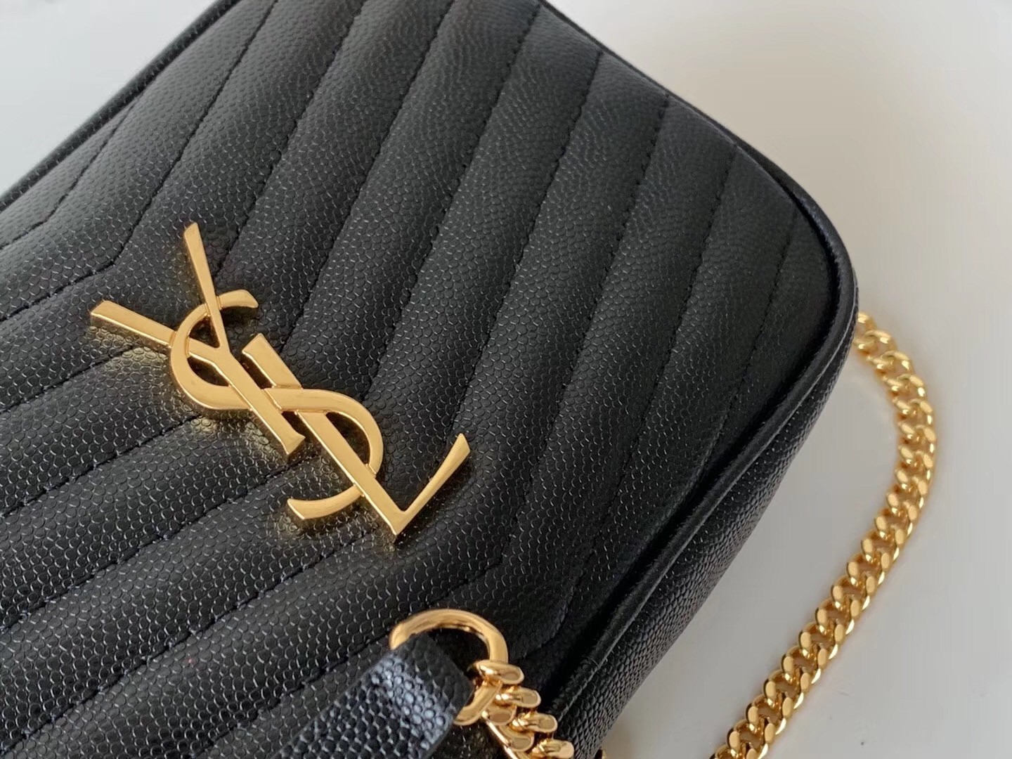 Saint Laurent Lou Mini Bag In Black Grained Leather