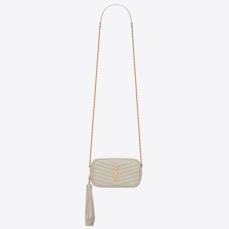 Saint Laurent Lou Mini Bag In White Grained Leather