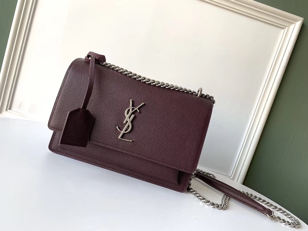 Saint Laurent Sunset Medium Bag In Bordeaux Grained Leather