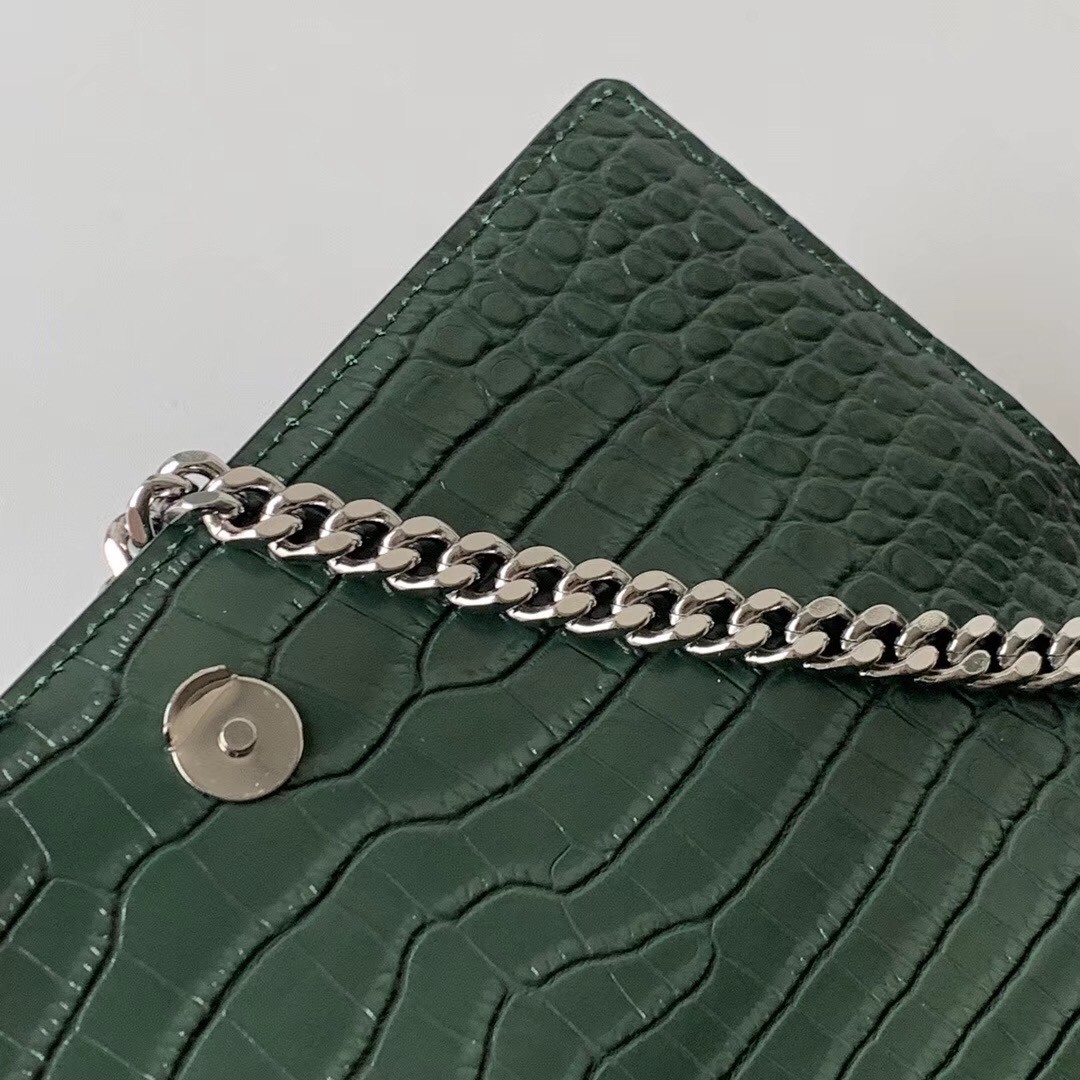 Saint Laurent Sunset Medium Bag In Green Crocodile Embossed Leather