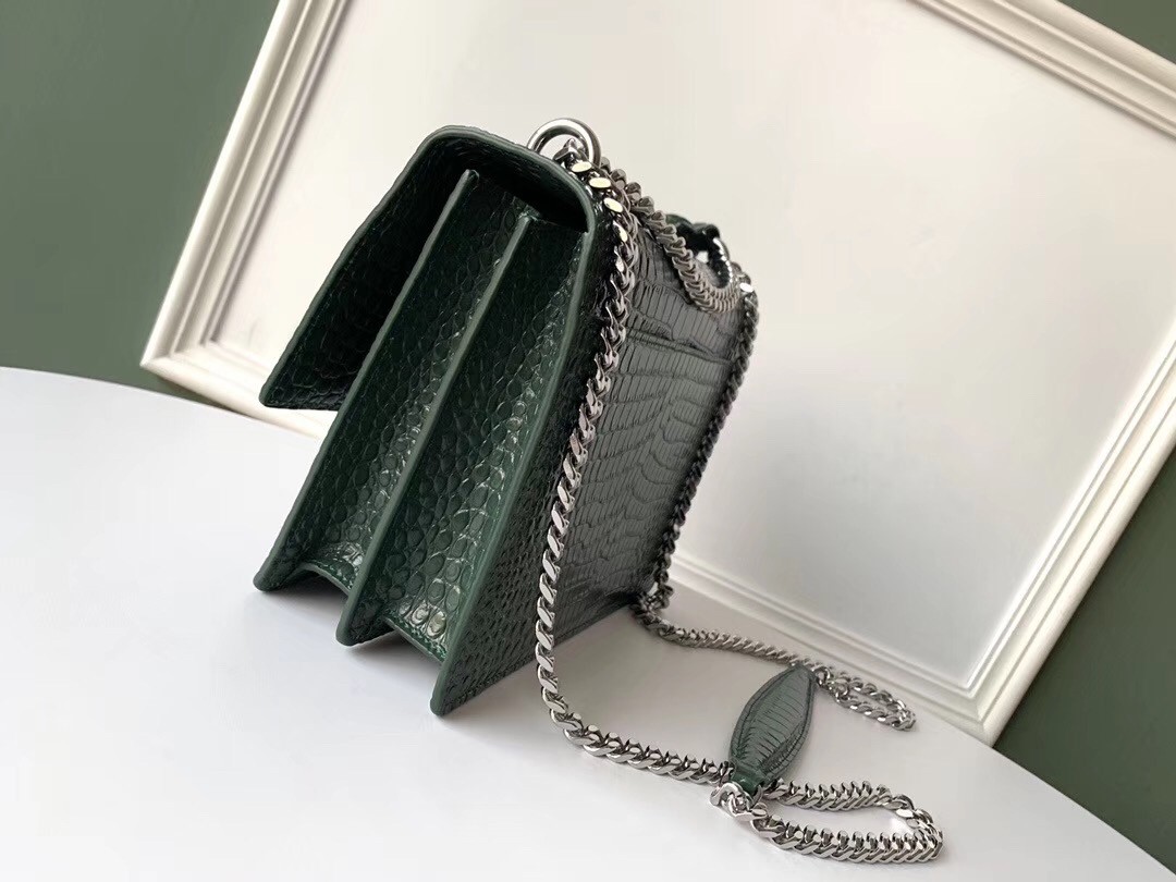 Saint Laurent Sunset Medium Bag In Green Crocodile Embossed Leather