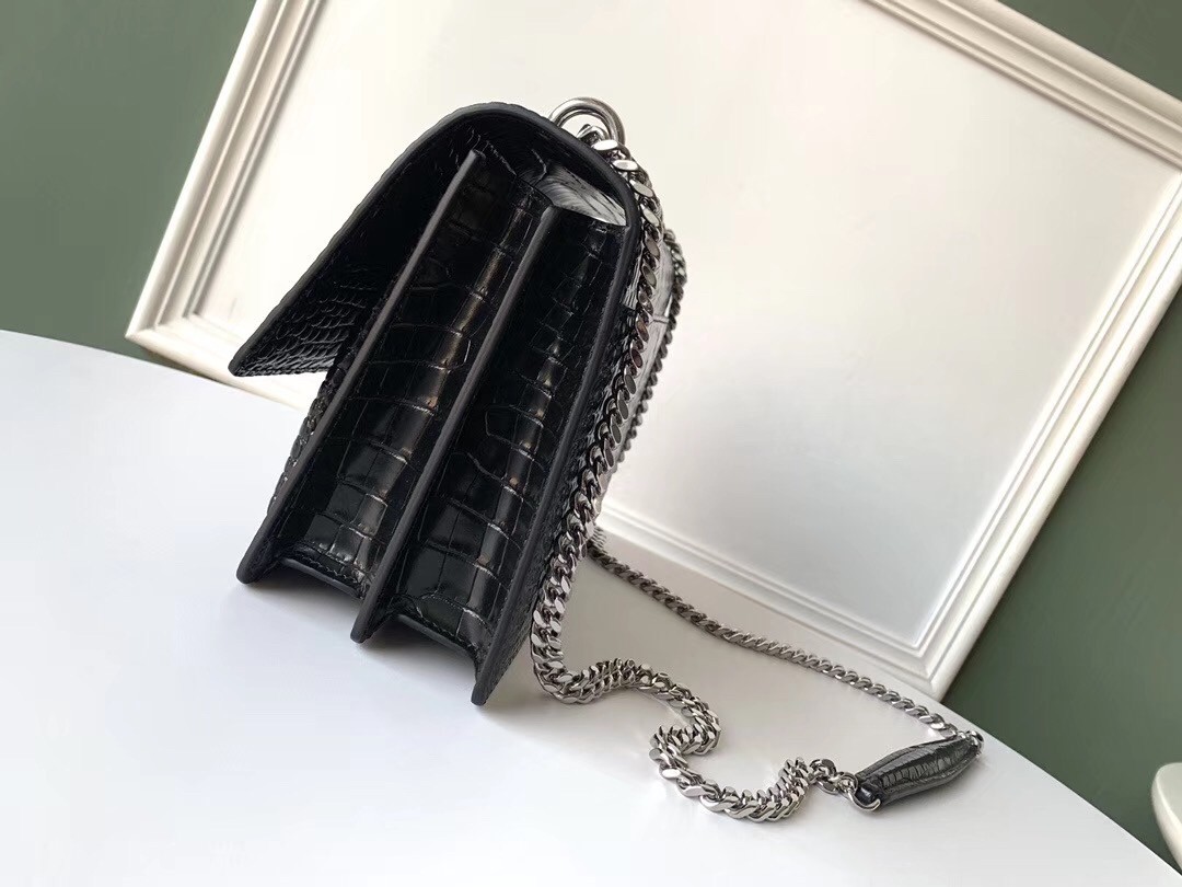 Saint Laurent Sunset Medium Bag In Black Crocodile Embossed Leather