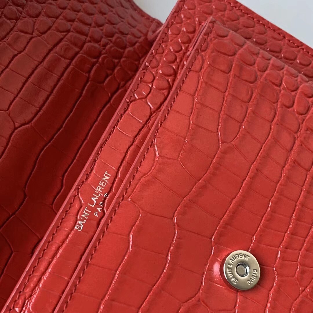 Saint Laurent Sunset Medium Bag In Red Crocodile Embossed Leather