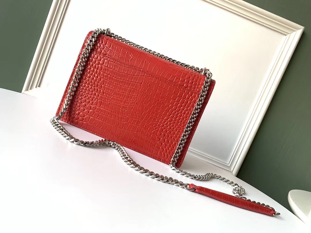 Saint Laurent Sunset Medium Bag In Red Crocodile Embossed Leather