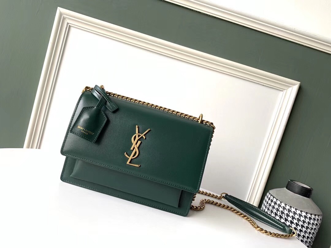 Saint Laurent Sunset Medium Bag In Green Calfskin