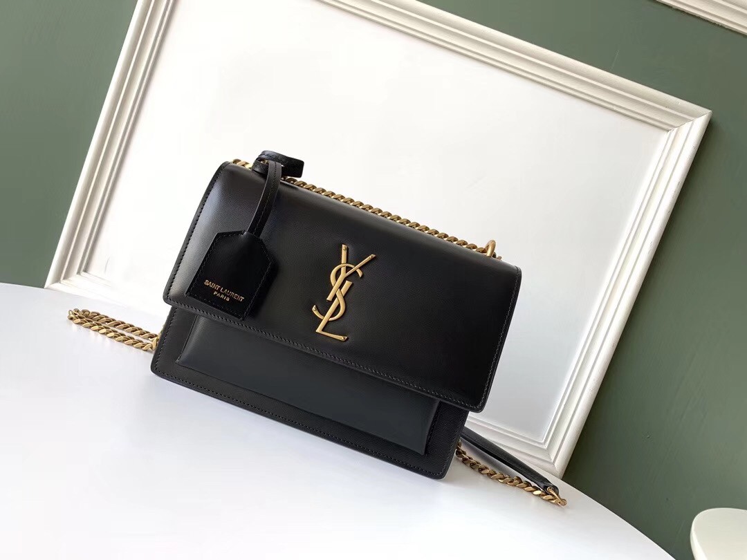 Saint Laurent Sunset Medium Bag In Black Calfskin