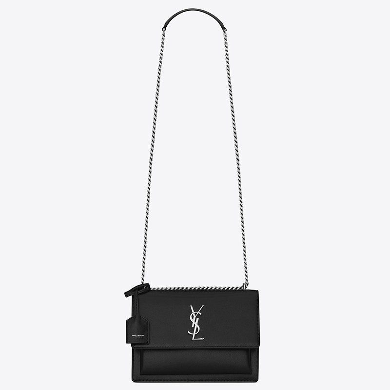 Saint Laurent Sunset Medium Bag In Noir Calfskin