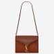 Saint Laurent Cassandra Clasp Bag In Brown Suede