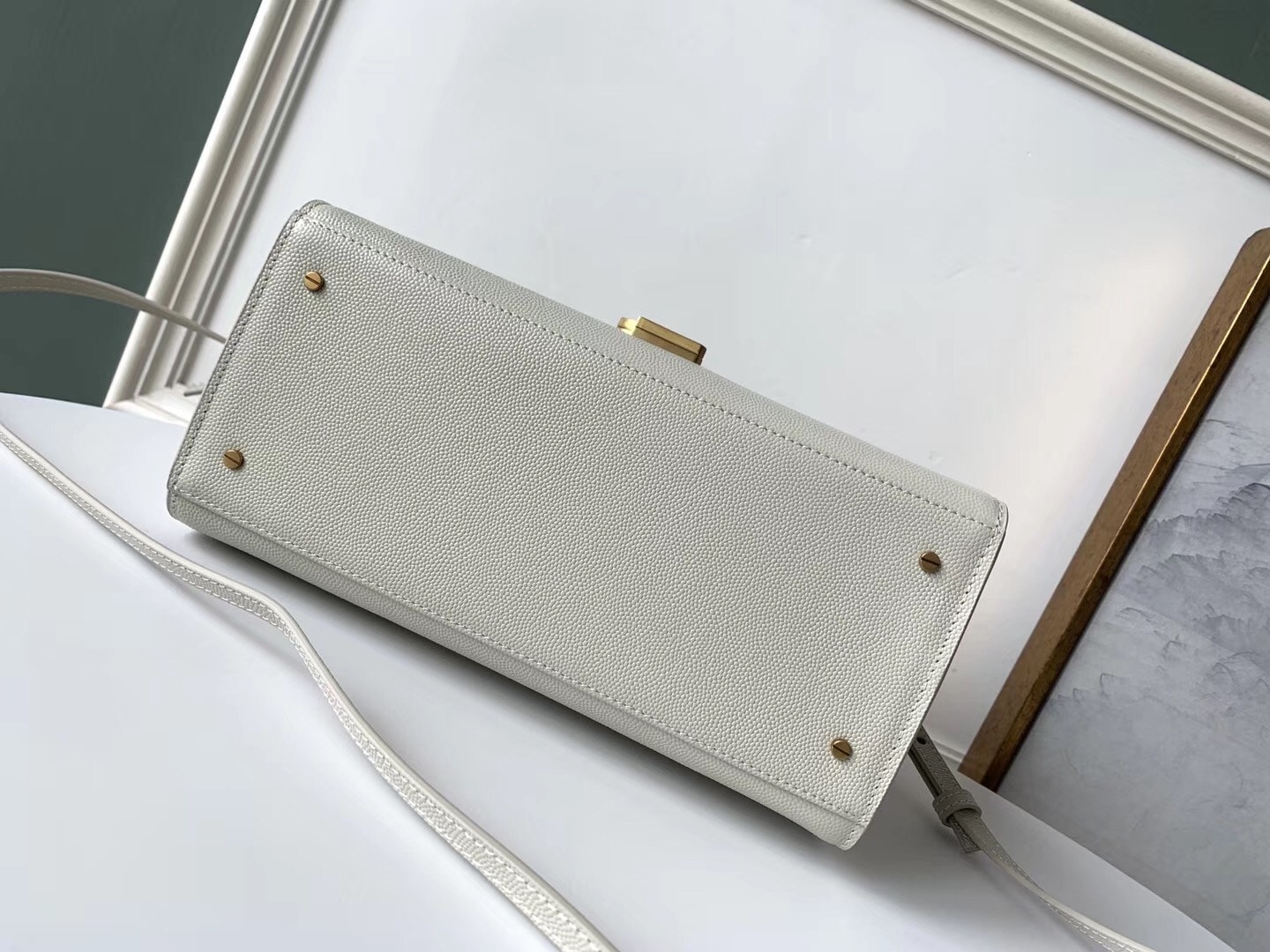 Saint Laurent Cassandra Medium Bag In White Grained Leather