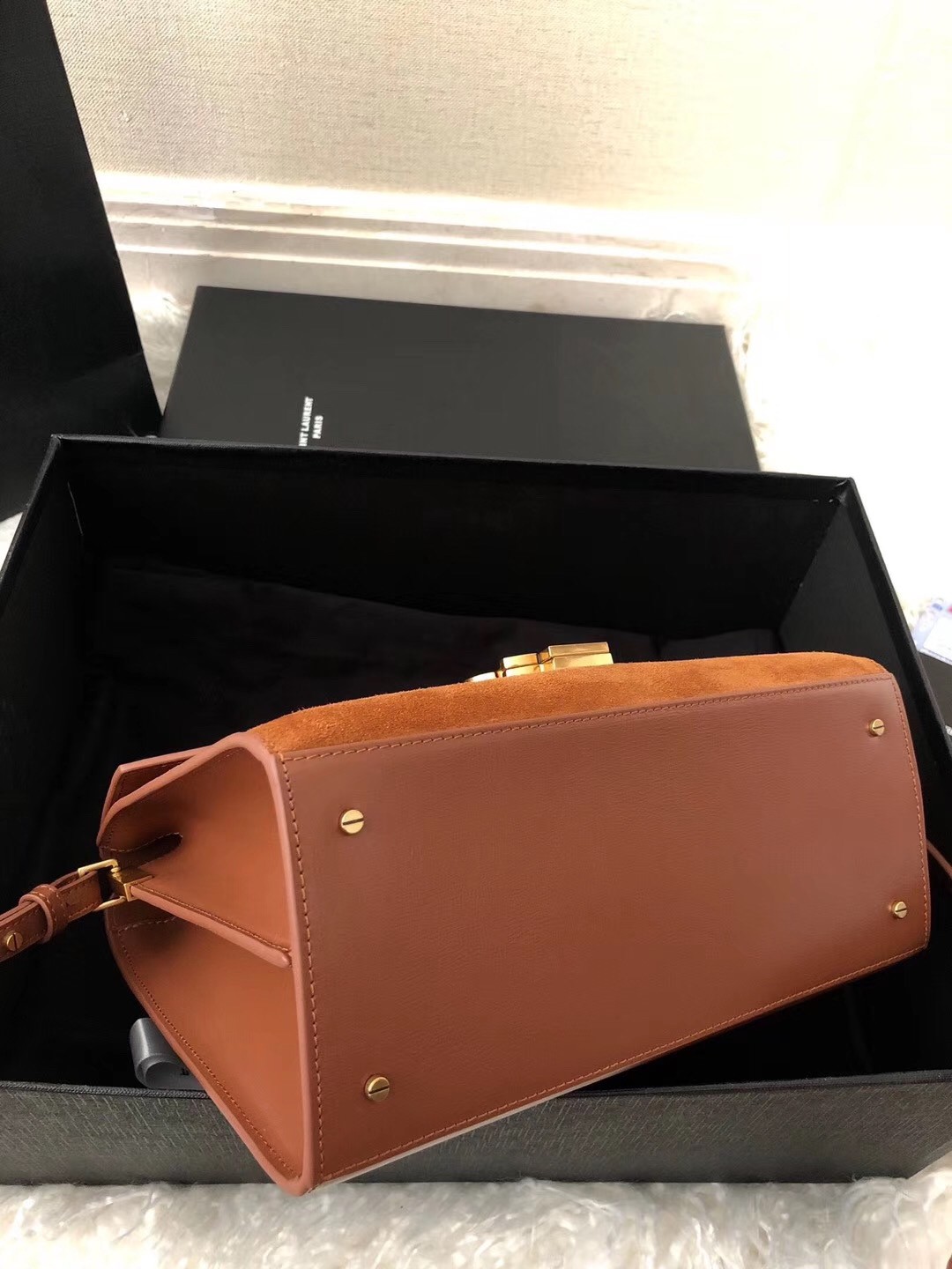 Saint Laurent Cassandra Medium Bag In Brown Suede