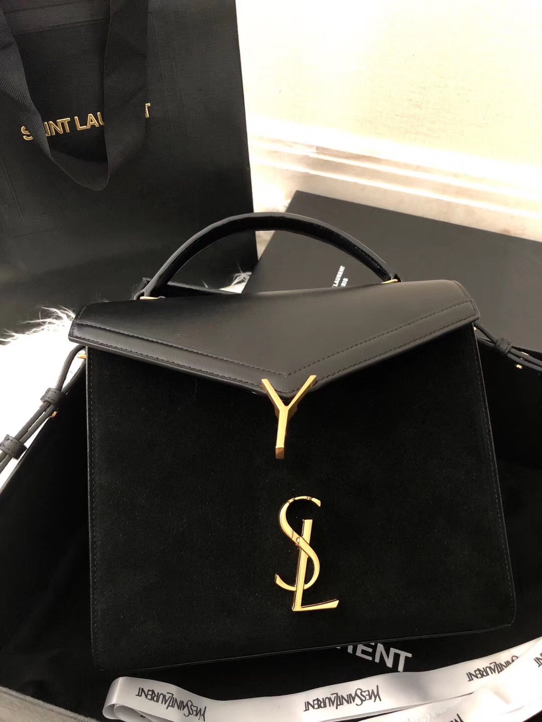 Saint Laurent Cassandra Medium Bag In Black Suede