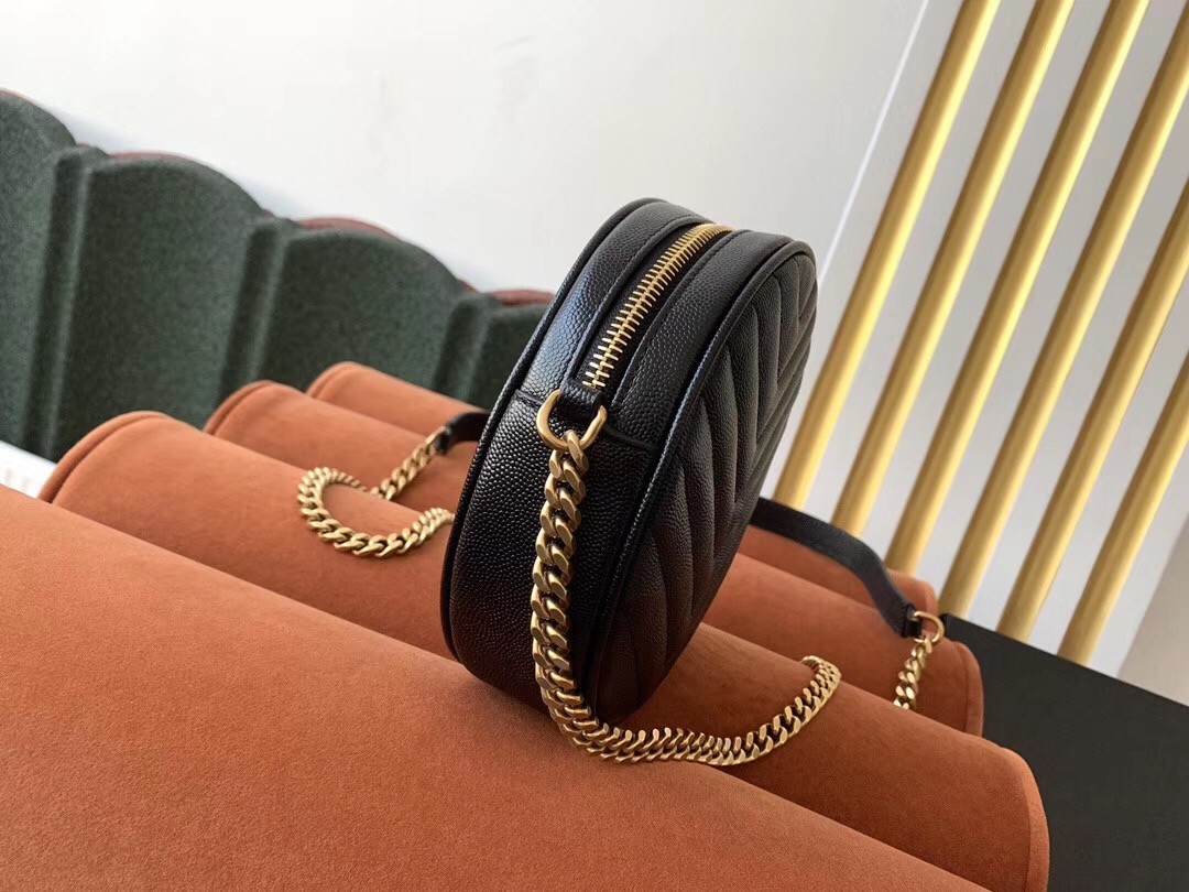 Saint Laurent Vinyle Round Camera Bag In Black Grained Leather