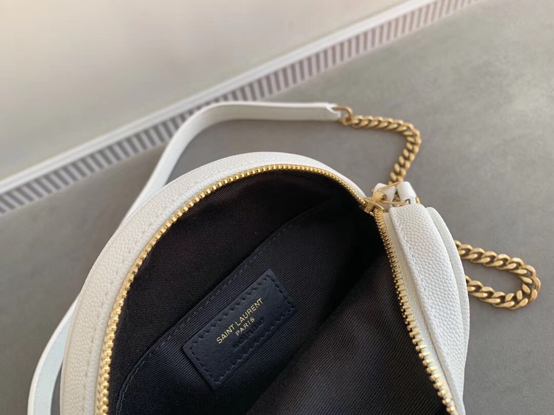 Saint Laurent Vinyle Round Camera Bag In White Grained Leather