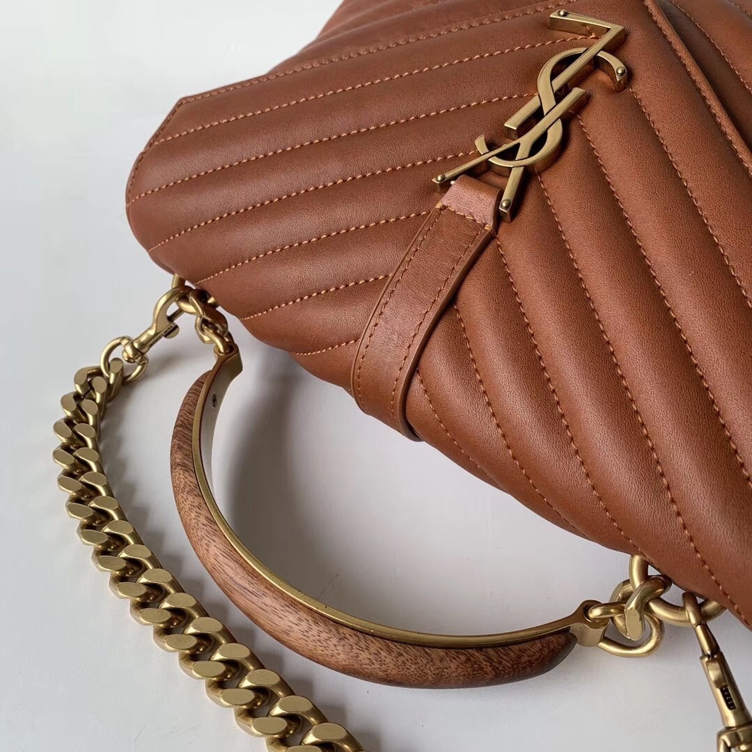 Saint Laurent College Medium Bag In Brown Matelasse Leather